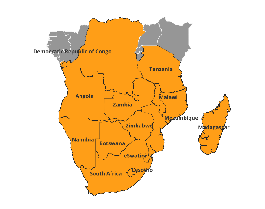 A map of the RA area of work as of 2024.